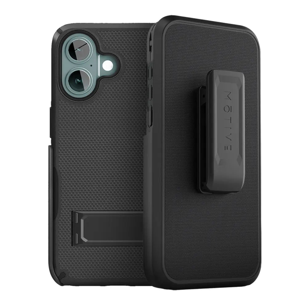 Sleek black iPhone 16 Plus holster case. The versatile belt clip allows for hands-free use. Perfect for work or outdoor activities. #iPhone16Plus #iPhone16Pluscase #iPhone16Plusholster #phonecase #versatile