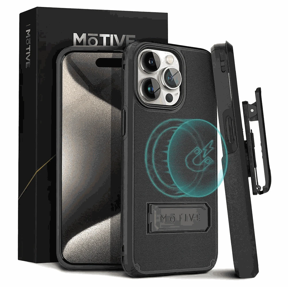 iPhone 15 Pro Max case with kickstand, belt clip holster, rugged protection, military-grade shockproof, dual kickstands.