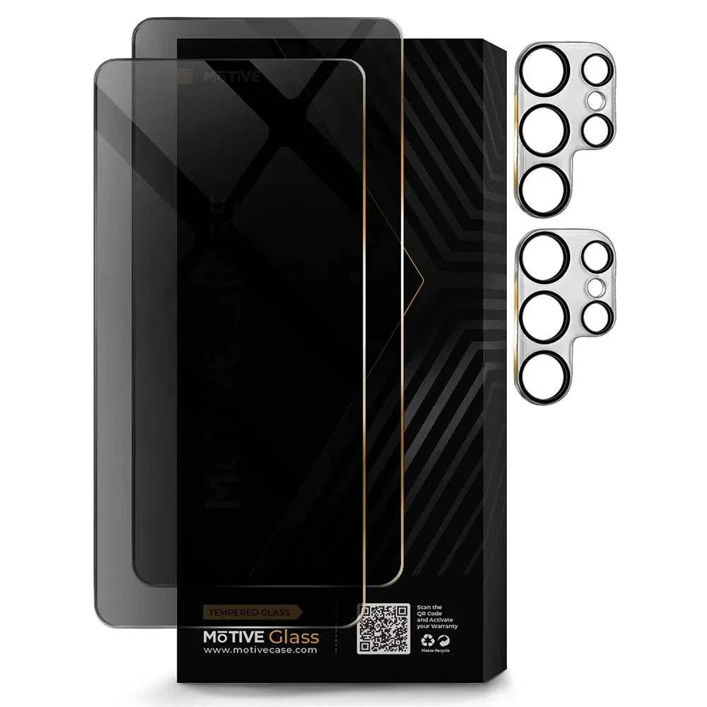 Privacy Glass S24 Ultra 4-pack tempered screen and camera lens protectors for Samsung Galaxy S24 Ultra.