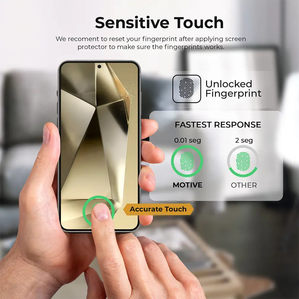 S24 Plus Glass screen protector showcasing sensitive touch functionality and fingerprint unlocking.