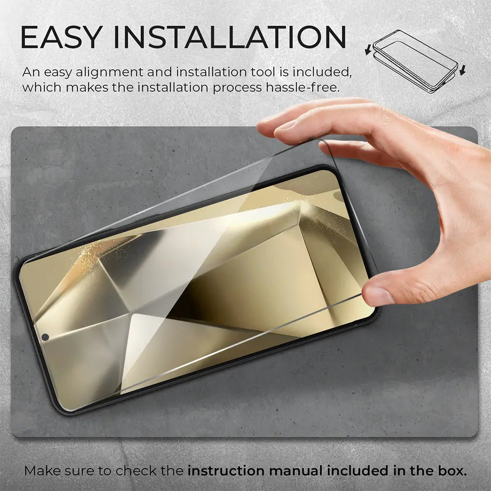 Easy installation of S24 Plus Glass screen protector on Samsung Galaxy S24 Plus.