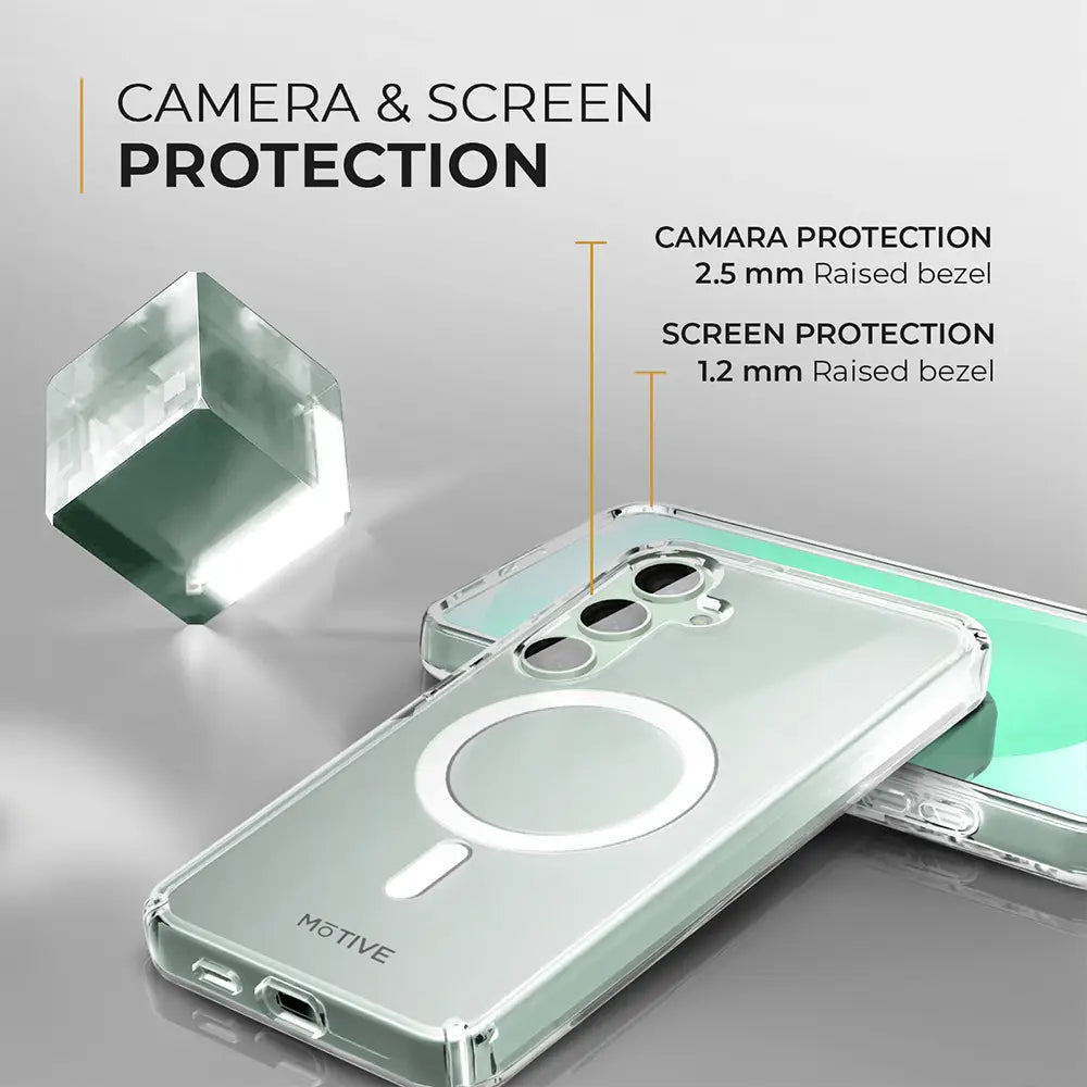 Crystal clear S25 Plus phone case with anti-yellowing and military-grade drop protection.