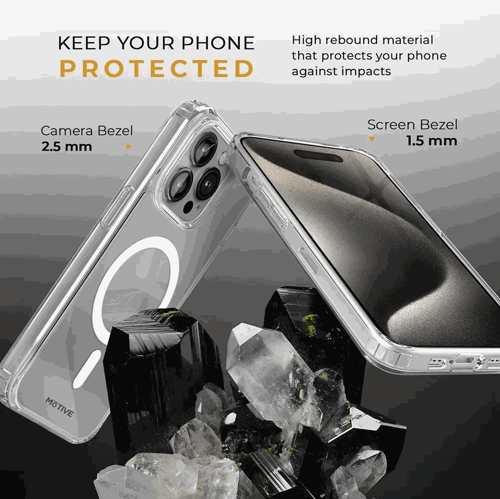 Clear iPhone 15 Pro Max Case with Holster, showcasing high rebound material and bezels for impact protection.