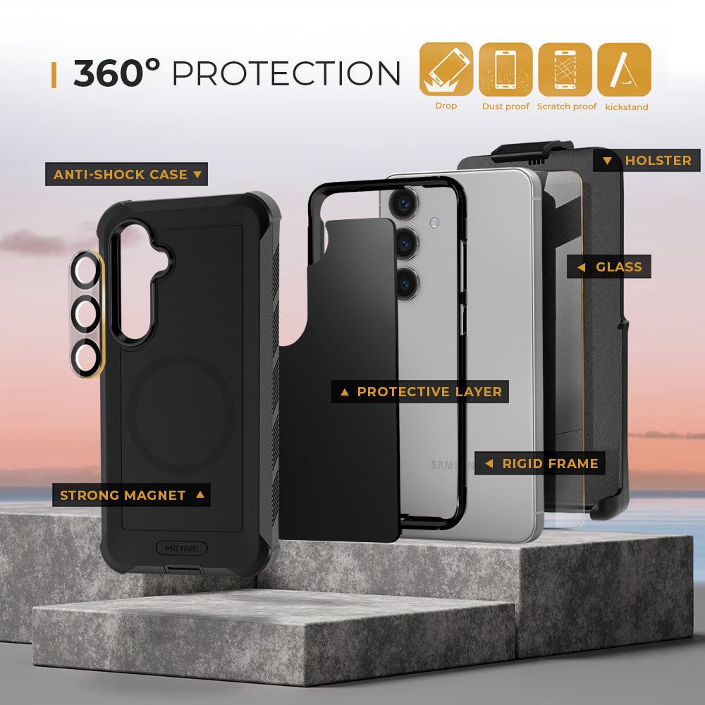 Heavy Duty Case & Holster Combo (Screen Protector & Camera Lens) for Samsung Galaxy S24 Plus