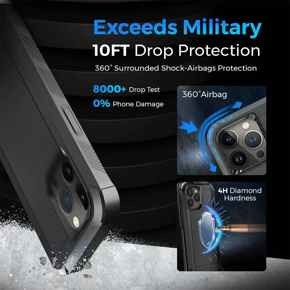 iPhone 14 Pro Max heavy duty case with belt clip holster and shockproof protection.