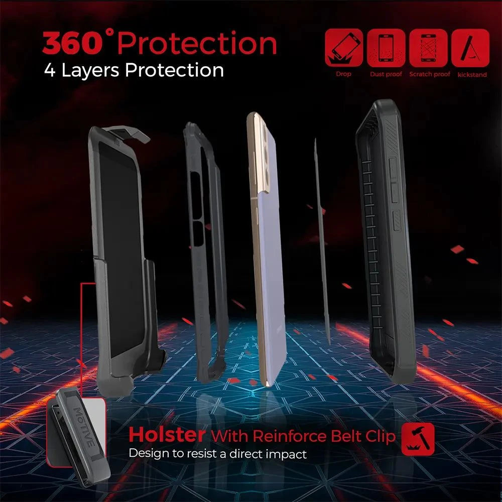 Samsung S22 case with belt clip and quad-layer protection display.