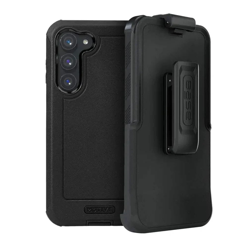 Samsung Galaxy S23 rugged case with belt clip and kickstand for military-grade protection.