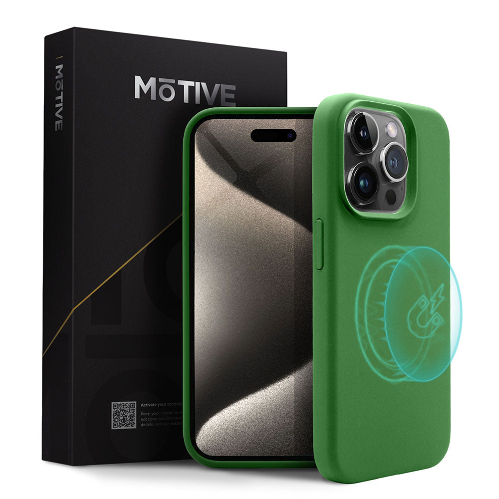 Slim Case iPhone 15 Pro Max, Liquid Silicone, MagSafe Compatible, Green Cover.