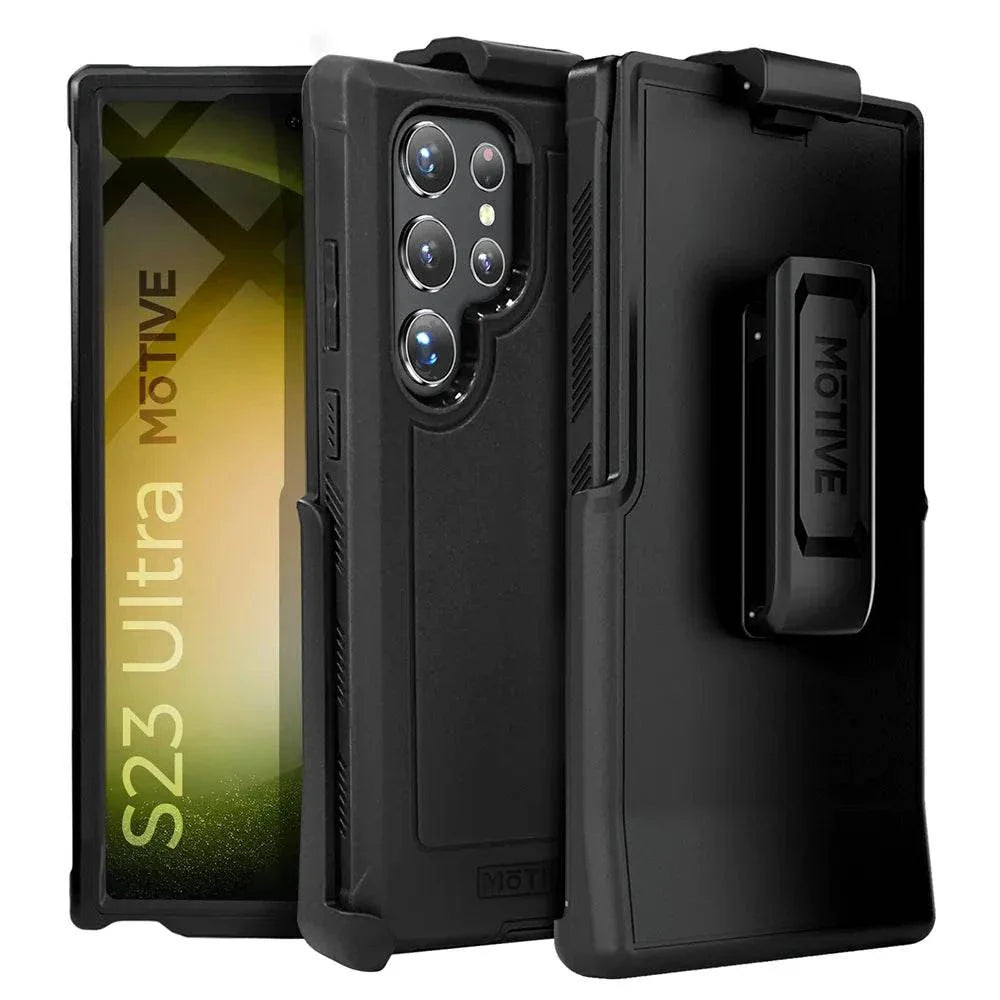 Samsung Galaxy S23 Ultra Case with Belt Clip for Rugged Protection, shockproof, quad-layer, military-grade, built-in kickstand.