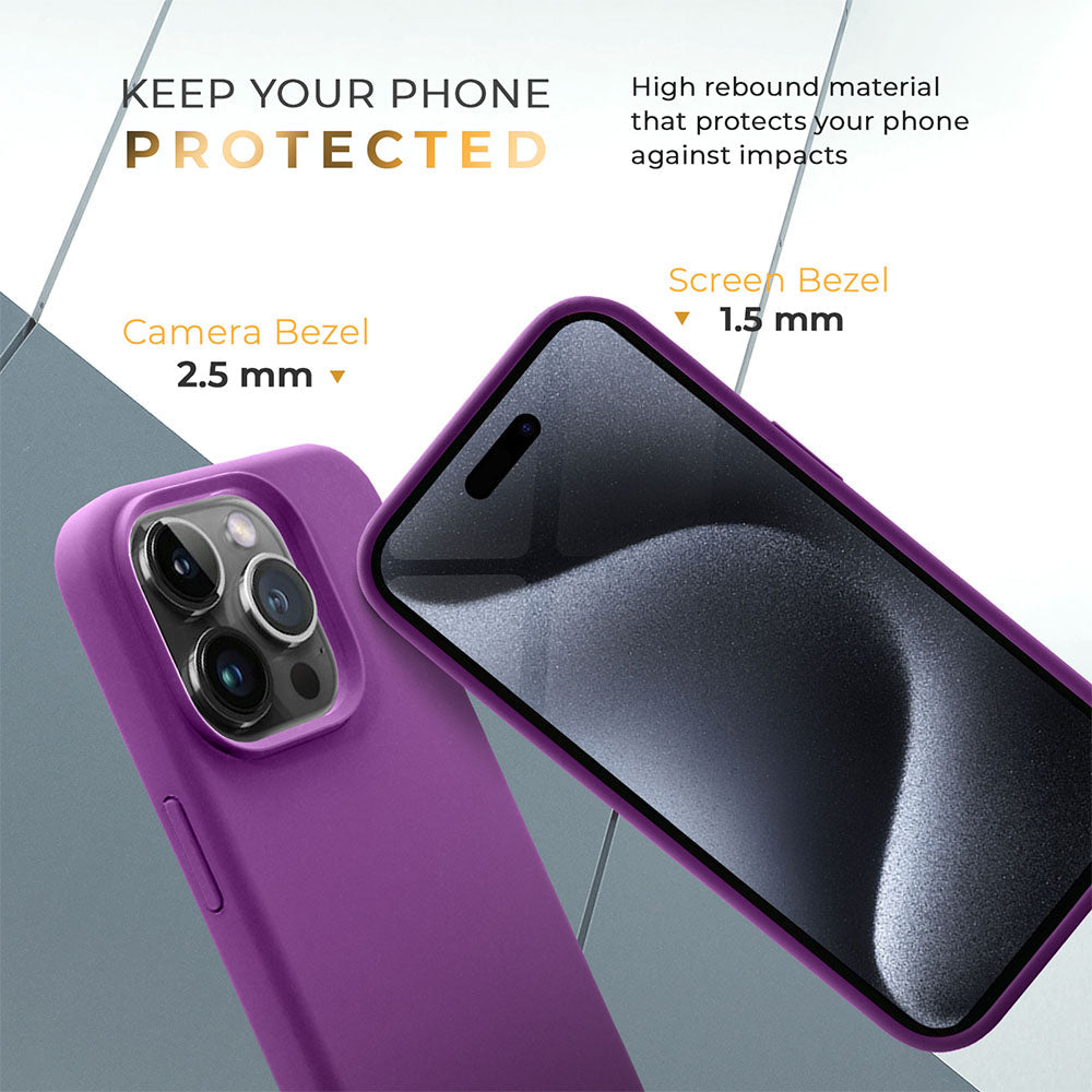 Silicone Case for iPhone 15 Pro, slim fit and stylish protection, crafted for 6.1" device, wireless charging compatible.
