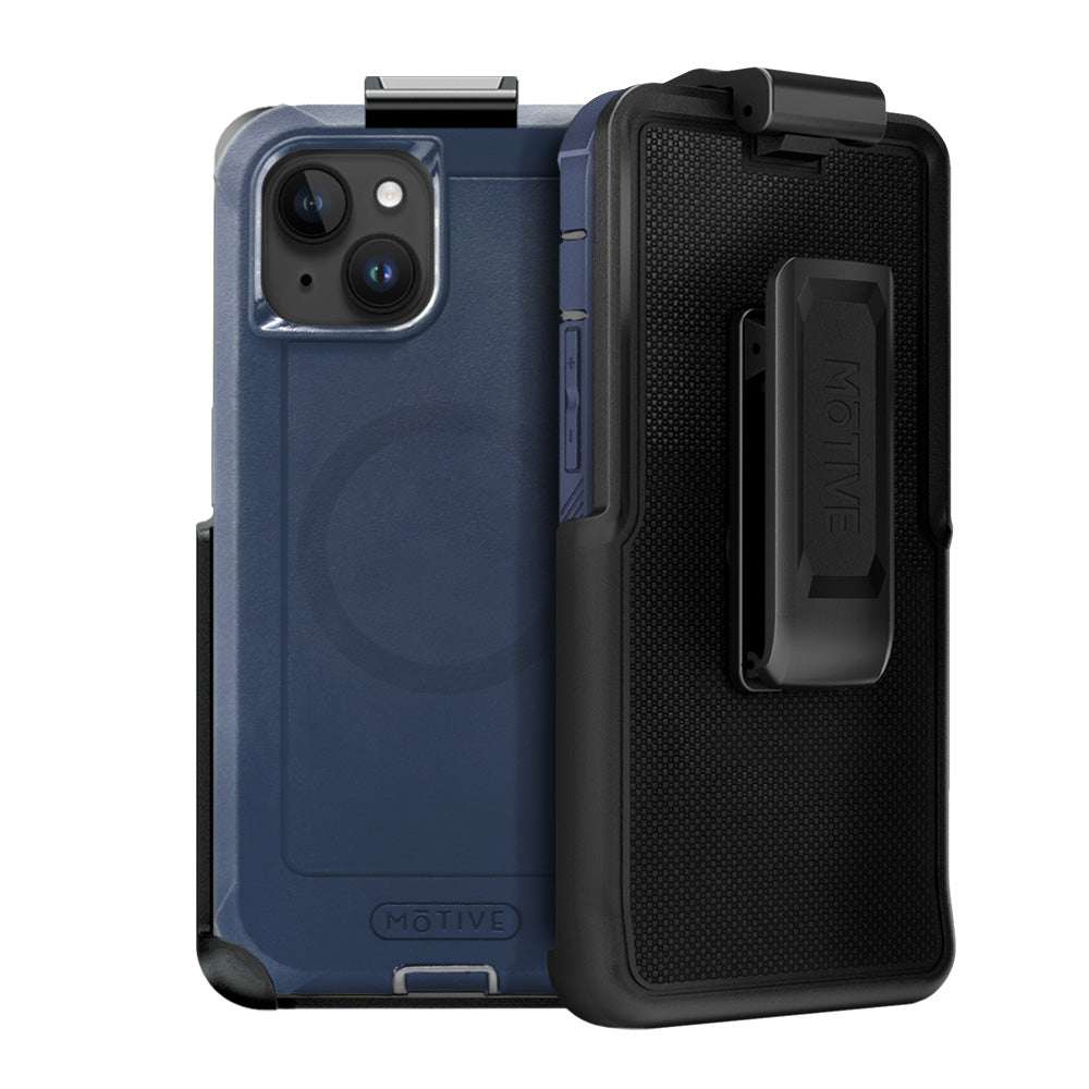 iPhone 15 heavy duty case with belt clip and quad-layer protection.