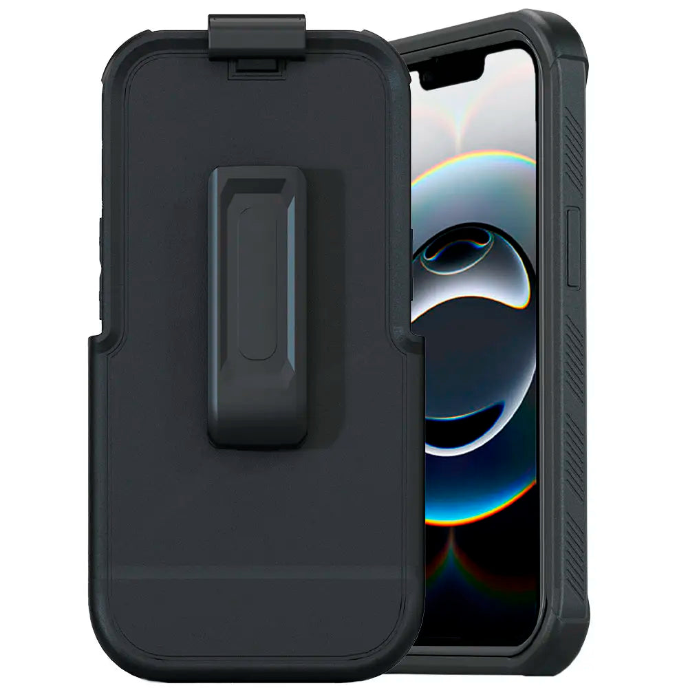 iPhone 16e case with belt clip, shockproof design, military-grade protection, kickstand, black.