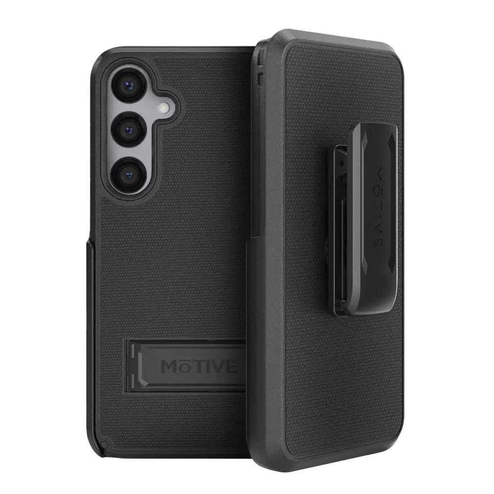 Galaxy S24 Plus case with belt clip featuring durable design and dual kickstands.