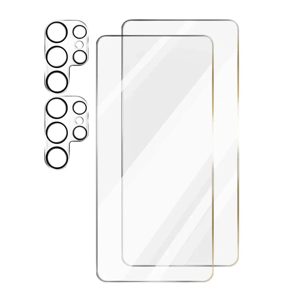 Galaxy S24 Ultra Glass tempered clear screen and camera lens protectors 4-pack for scratch and bump defense.