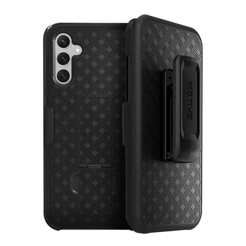 Samsung S24 Plus case with belt clip, durable protection, black design.